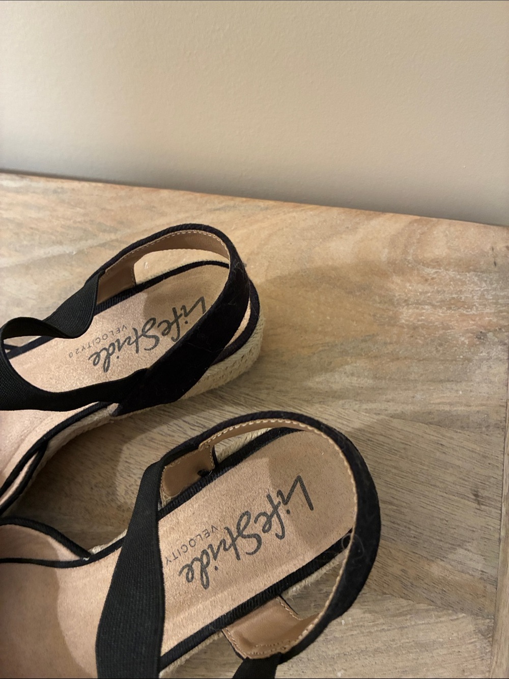 Life Stride Black Espadrille Wedge Sandals with Ankle Strap - Picture 2 of 3